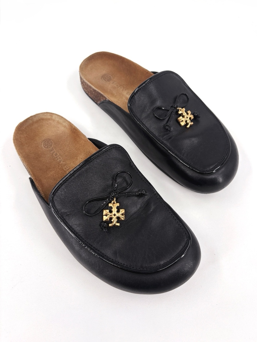 Tory Burch Tory Charm Black Leather Cork Mule Clogs 7 - Picture 6 of 15